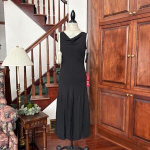 Linda Blue Vintage Black Dress Deadstock New with Tags Cowl Neckline Flowy 90s
